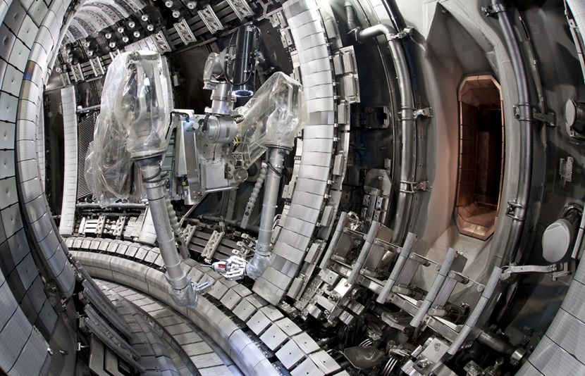 The European tokamak JET, enhanced with an ITER-like wall and divertor, is getting ready to renew experiments with a 50-50 mix of deuterium and tritium. (Click to view larger version...)